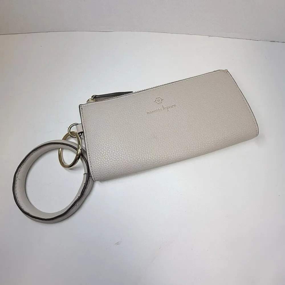 Nanette Lepore Cream Pebbled Vegan Leather Wristlet Wallet New